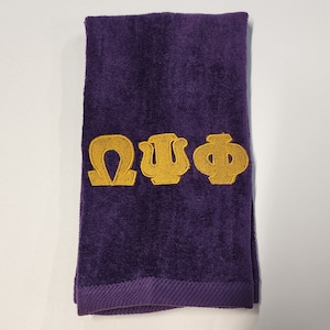 OMEGA PSI PHI Finger Towel/Omega Embroidered Sports Towel/Omega Greek Letter 12" x 18" Towel/Omega Psi Phi Greek Letter Embroidered Towel
