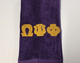 OMEGA PSI PHI Finger Towel/Omega Embroidered Sports Towel/Omega Greek Letter 12" x 18" Towel/Omega Psi Phi Greek Letter Embroidered Towel