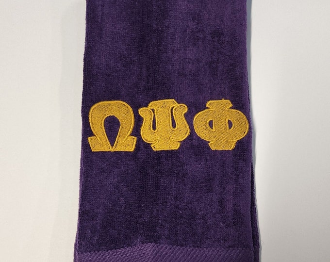 OMEGA PSI PHI Finger Towel/Omega Embroidered Sports Towel/Omega Greek Letter 12" x 18" Towel/Omega Psi Phi Greek Letter Embroidered Towel