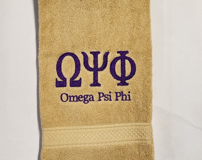 Omega Psi Phi Embroidered Towel Set: Purple or Gold CottonTerry Cloth