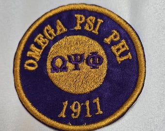 Omega Psi Phi/Greek Letter PATCH  3" inch round / satin Iron On Patch/ Embroidered  3 in. Round Iron On Patch/Purple Satin