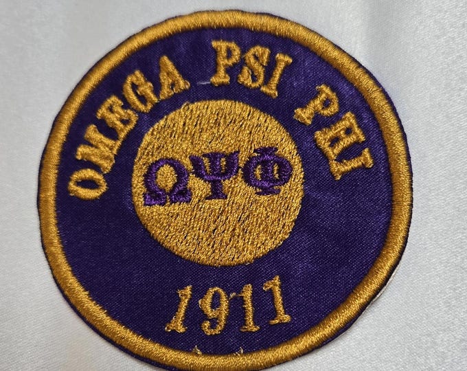 Omega Psi Phi/Greek Letter PATCH  3" inch round / satin Iron On Patch/ Embroidered  3 in. Round Iron On Patch/Purple Satin
