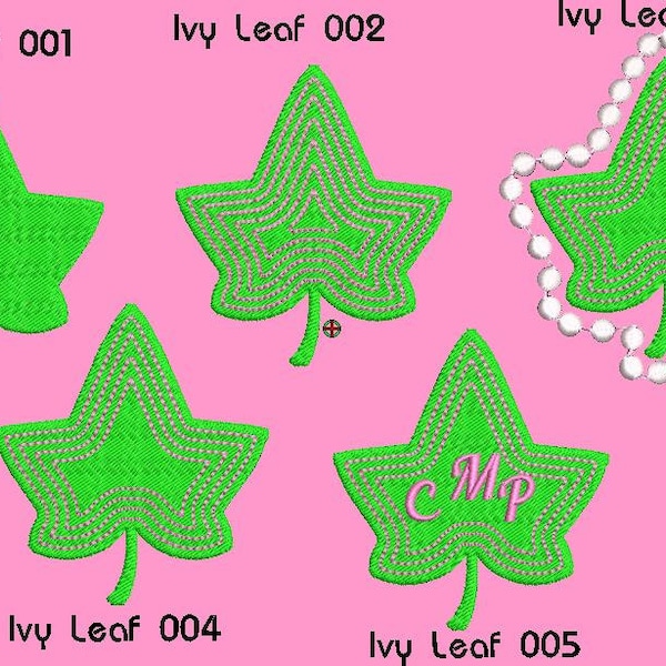 5 INCH 5 Ivy LEAVES w Stitch Offsets/PEARL Border/Mono Frame Machine Embroidery/Hus,Jef,Dst,Exp,Sew,Pes,Vp3,Xxx,T09,T05