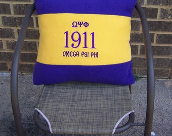 OMEGA PSI PHI 20" Greek Letter Embroidered Purple & Gold Pillow