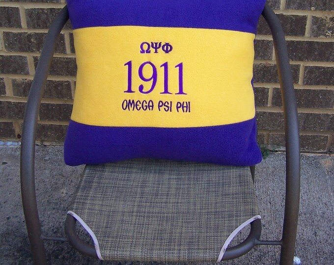 OMEGA PSI PHI 20" Greek Letter Embroidered Purple & Gold Pillow