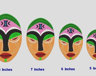 Large AFRICAN TRIBAL MASK  Machine Embroidery Design/Hus,Jef,Dst,Exp,Sew,Pes,Vp3,Xxx,T09,T05/5,6,7 & 8 Inches