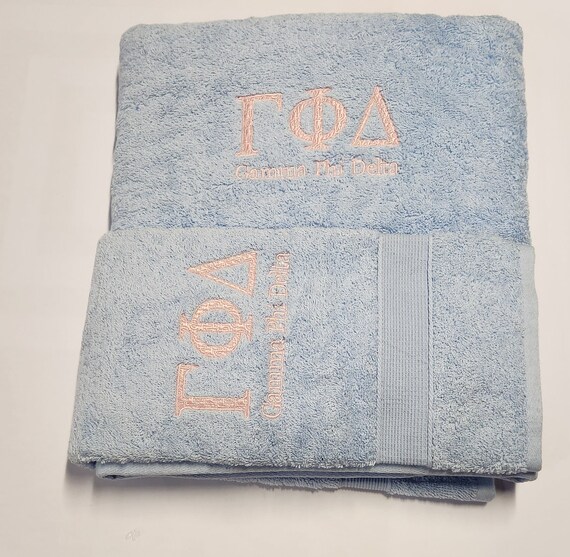 GAMMA PHI DELTA  Greek  Letter Gamma Phi Delta Greek Letters Embroidered Bath & Hand Towel Set
