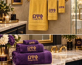 Omega Psi Phi Towel Set: Embroidered Bath, Hand & Wash Cloth