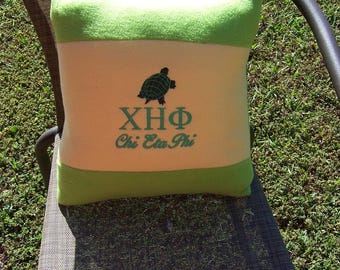 Chi Eta Phi Nurses Sorority Greek Letter with Turtle 16" Color Blocked Green & Yellow Pillow/Chi Eta Phi 16" Pillow/Black Nurses Sorority