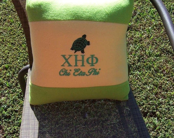 Chi Eta Phi Nurses Sorority Greek Letter with Turtle 16" Color Blocked Green & Yellow Pillow/Chi Eta Phi 16" Pillow/Black Nurses Sorority