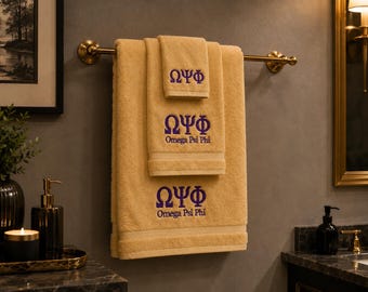 Omega Psi Phi Towel Set: Embroidered Bath, Hand & Wash Cloth
