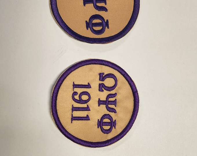 OMEGA  PSI PHI 1911 Old Gold Satin Patch 3"inch round /Old Gold Satin w Purple Embroidery/Iron On Omega/1911 Embroidered Iron/Sew On Patch