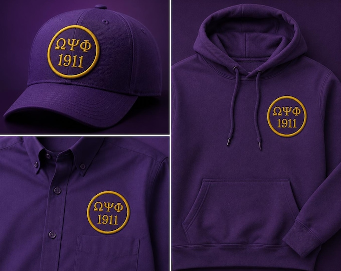 Omega Psi Phi Patch: Purple TWILL with Gold Embroidery Iron-On (3" Round)