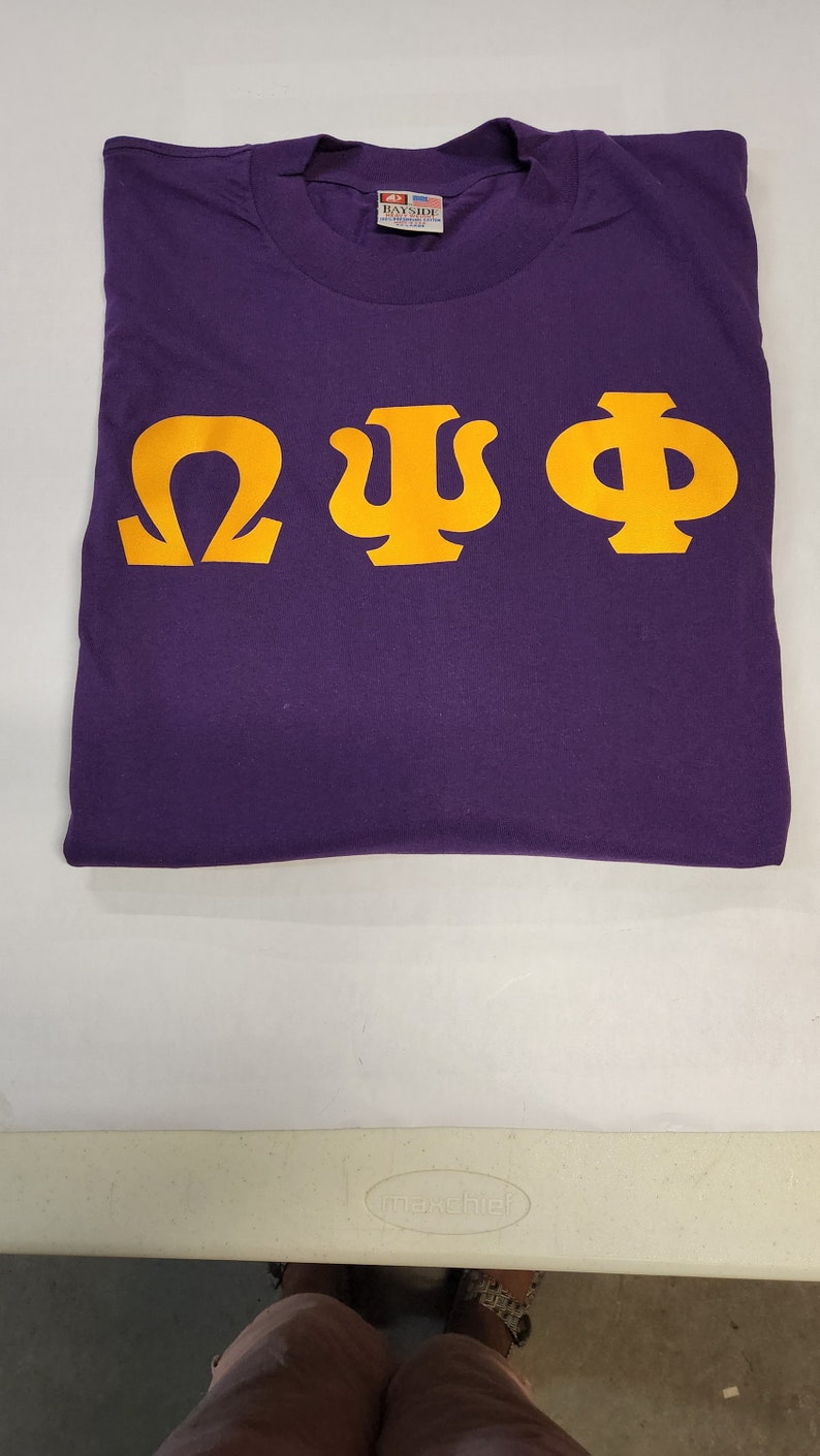 OMEGA PSI PHI Greek Letter Purple Tee Shirt/gold Greek Letters - Etsy