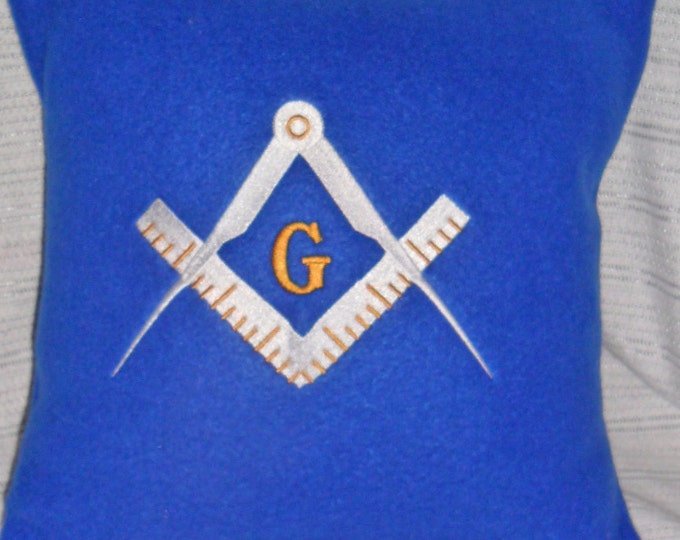 Mason Square Embroidered 16" Throw Pillow/ Mason Square Royal Blue Fleece Throw Pillow  w Insert