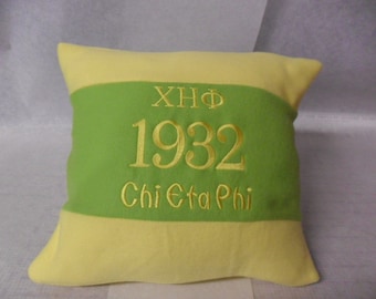 Chi Eta Phi Nurses Sorority Greek Letter 16" Color Blocked Green & Yellow Pillow