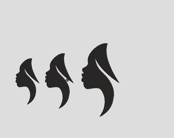 BLACK WOMAN SILHOUETTE Machine Embroidery Design/3 sizes/Instant Download/dst, hus, jef, exp, sew, pes,vp3,xxx,t09,t05,ksm,swf,
