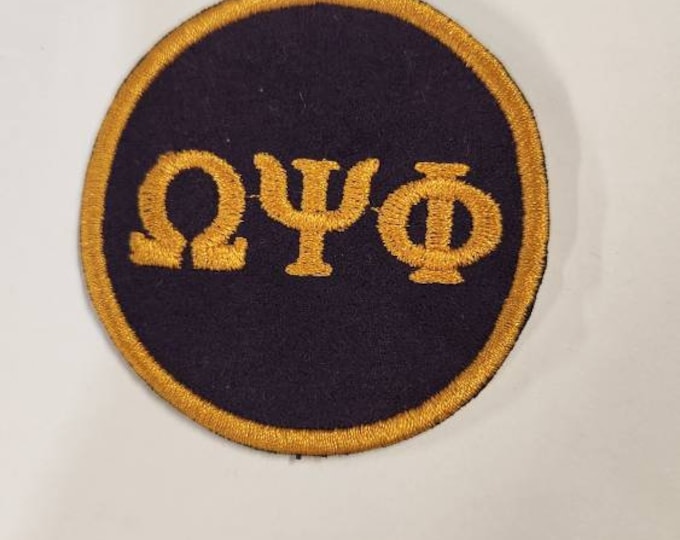 Omega Psi Phi/Greek Letter PATCH  2" inch round / Faux Suede Iron On Patch/ Embroidered  2 in. Round Iron On Patch/Purple F Suede