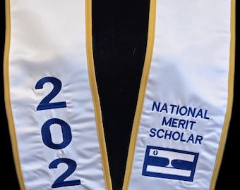 MERIT SCHOLAR SATIN Graduation Stole/Slant Bottom/Contrast Trim/Custom Embroidered Graduation Stole /Monogrammed /Class of 2025..xx