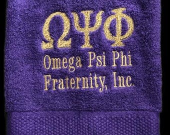 Omega Psi Phi Embroidered Towel Set: Purple or Gold CottonTerry Cloth
