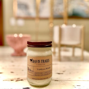 Vanilla Wood Soy Candle - Mason Jar, Scented Soy Candle, Farmhouse Decor, Housewarming Gift For Her