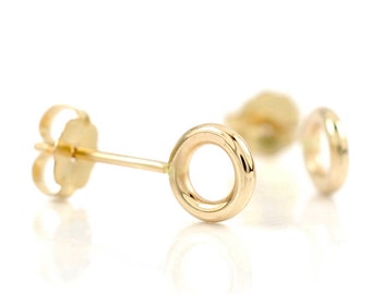 Tiny Circle Gold or Silver Studs | Geometric Minimal Earrings | Tiny Hoop Studs | Recycled 14k Gold Fill | Ball Post Stud Earring