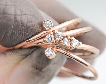 Tiny Diamond 14k Rose Gold Ring | Handmade Stacking Solitaire | Recycled Conflict Free Canadian Diamond