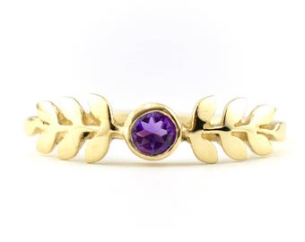 Laurel Wreath Graduation Ring | Recycled 14k Gold or Silver Amethyst Gemstone Ring | Natural Birthstone Ring