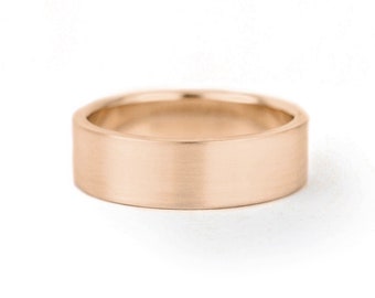 14K Rose Gold Mens Unisex Wedding Band | 4 or 6mm Flat 14K Gold Ring | Matte Brushed Polished