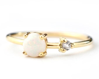 Opal and Sapphire 14k Gold Ring | Recycled Gold | October Birthstone | White Australian Opal Cluster Ring