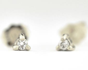 Tiny Diamond White Gold Earrings | 14k Gold Ethical Canadian Diamond Stud | Eco Friendly Recycled Gold | Small Diamond Silver Earrings