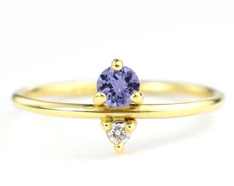 Tanzanite and Diamond December Birthstone Mother's Ring | Eco-Friendly Stones 14k Recycled Gold | Unique Minimal Modern Birthstone Jewelry