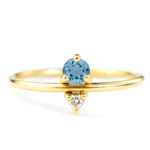 Aquamarine and Diamond March Birthstone Mother's Ring Eco-Friendly Stones 14k Recycled Gold Minimal Modern Birthstone Mother's Ring image 2