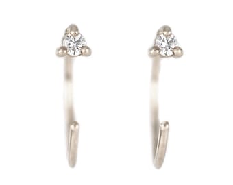Tiny Diamond Open Hoop White Gold Earrings | Recycled 14k Gold Ethical Canadian Diamond Stud | Small Diamond Earrings | Threader Jacket