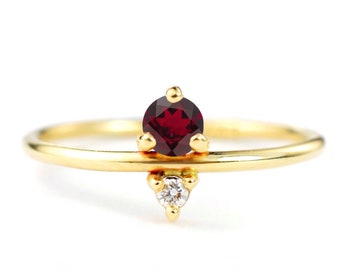 Garnet and Diamond January Birthstone Mother's Ring | Eco-Friendly Stones 14k Recycled Gold | Minimal Modern Birthstone Mother's Ring