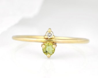 Peridot and Diamond August Birthstone Mother's Ring | Eco-Friendly Stones 14k Recycled Gold | Unique Minimal Modern