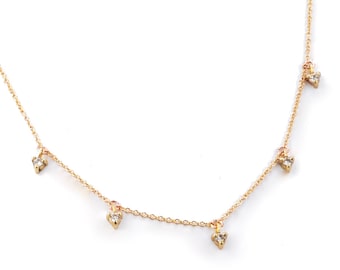 5 Diamond Charm 14k Gold Necklace | Ethical Diamond Eco Friendly Gold Layering Charm Necklace | Diamond Drop Choker