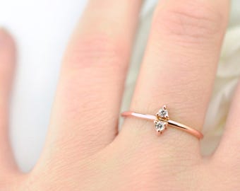 Rose Gold Tiny Diamond 14k Ring | Ethical Canadian Diamond | Recycled Solid 14k Gold | Double Perch Minimal Geometric Ring