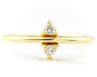 Double Tiny Diamond 14k Ring | Ethical Canadian Diamond | Double Perch Minimal Geometric Ring