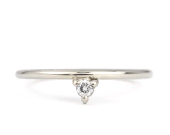 Tiny Diamond "Perch" Sterling Silver Ring | Ethical Canadian Diamond | Minimal Geometric Ring | First Diamond | Bridesmaid Gift