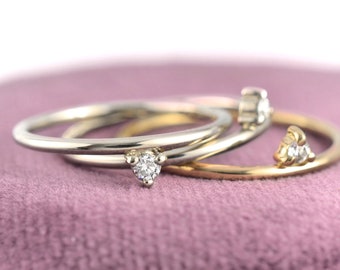 Tiny Diamond 14k White Gold Ring | Ethical Canadian Diamond | Minimal Geometric Stacking Ring | Bridesmaid Gift