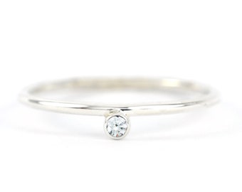 Tiny Diamond 14k White Gold Ring | Diamond Stacking Solitaire Band | Recycled Conflict Free Canadian Diamond