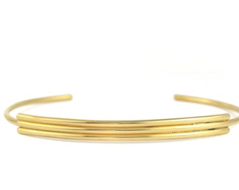 Bronze Thin Lines Geometric Stacking Bracelet | Minimal Adjustable Cuff Bracelet | Gold Tone Brass Line Striped