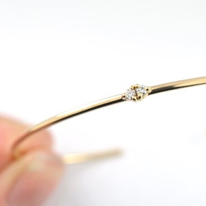 Thin Gold Diamond Cuff Bracelet | Solid 14k Gold or Silver Minimal Bangle | Open Bangle Bracelet