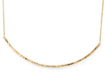 Hammered Gold Curve Choker | 14k Gold or Gold Fill Dainty Bar Layering Necklace | NOT Plated | Skinny Bar Necklace