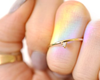 Tiny Diamond 14k Gold Ring | Minimal Geometric Stacking Ring | Ethical Canadian Diamond | Bridesmaid Gift