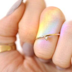 Tiny Diamond 14k Rose Gold Ring Minimal Geometric Stacking Ring Ethical Canadian Diamond Bridesmaid Gift image 3