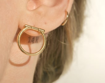 Door Knocker Hoops | 14k Gold or Silver Forward Hoop Earrings | Solid Gold Hinged Hoop | Large Circle Stud