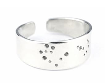 Zodiac Ring Silver | Adjustable Constellation Band | Scorpio Sagittarius Leo Star Sign Jewelry