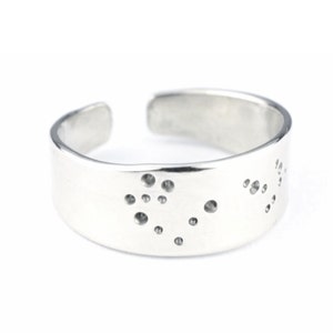 Zodiac Ring Silver Adjustable Constellation Band Scorpio Sagittarius Leo Star Sign Jewelry image 1